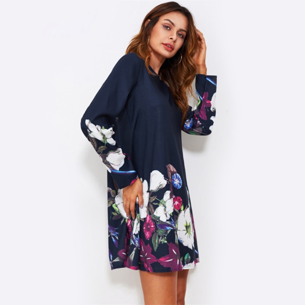 JUST IN! Navy Floral Mini Swing Dress - Picture 2 of 3